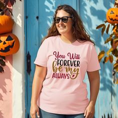 Hi! You Will Forever Be My Always T-Shirt, Positive Message Tee, Birthday Gift for Her, Soulmate Shirt, Wedding Celebration Tee, Wife, Couple. Welcome to my store and it's great to see you here! I'm sure you'll love my designs. Please let me know if you have any questions and recommendations. The Unisex t-shirts are retail fit and a little bit relaxed. If you want to have a fitter look, I recommend you order one size smaller. But make sure you check our size chart before you place your order. Th Pink T-shirt With Letter Print For Anniversary, Pink Short Sleeve Top For Anniversary, Crew Neck T-shirt For Mother's Day Anniversary, Pink Crew Neck T-shirt For Anniversary, Bachelorette Party Tees, Bride Tee, Bridesmaid Shirts, Positive Messages, Birthday Gift For Her