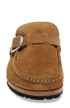 This moccasin-style clog lined in plush genuine shearling features Birkenstock's cork-latex footbed that mimics the contours of your foot for supreme comfort. The deep heel cup cradles the foot and keeps it properly positioned, while longitudinal arch support enhances stability. Style Name:Birkenstock Buckley Genuine Shearling Mule (Women). Style Number: 5797579. Available in stores. Shearling Slip-on Clogs With Removable Insole, Classic Slip-on Clogs With Suede Lining, Classic Suede Clogs With Cork-bed Midsoles, Shearling Clogs With Leather Footbed Slip-on, Shearling Slip-on Clogs With Leather Footbed, Shearling Clogs With Rubber Sole Slip-on, Shearling Clogs With Leather Footbed And Round Toe, Shearling Slip-on Clogs With Rubber Sole, Leather Clogs With Suede Lining And Round Toe