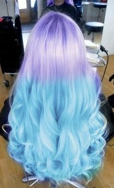 Long pastel coloured hair Blue And Purple Hair, Pastel Blue Hair, Anting Manik, Cute Hair Colors