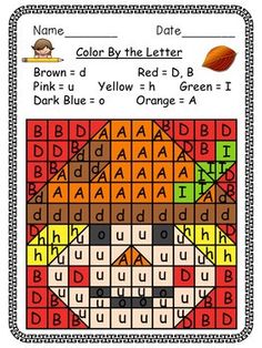 an orange and yellow color by the letter game with letters, numbers, and colors