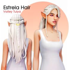 an animated image of a woman with long white hair and braids on her head