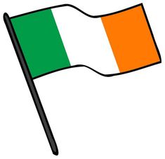 the irish flag is waving in the wind on a white background with black outlines