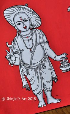 a drawing of a hindu god on a red background