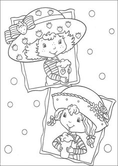 a coloring page with two pictures of children in the snow, one is holding an umbrella