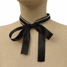 Silky black satin bow rhinestone choker necklace 🌼 More wearing choises - Versatile choker,  you can tie the bow wherever you like  🌼 Choker length in one size 12" with long satin ribbon  🌼 Made of 3/4 inches (20 mm) rhinestone band and silky satin long ribbons 🌼 For special sizes please message me.  It is perfect to wear with corset, evening, party or prom dress, also a perfect romantic gift.  Find more accessories here in my shop : https://www.etsy.com/shop/HouseOfTooFan Please note that d Black Bow Choker, Ribbon Choker Outfit, Choker Outfit, Bow Choker, Ribbon Choker, Rhinestone Choker Necklace, Rhinestone Choker, How To Make Ribbon, Disco Party