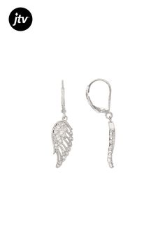 Bella Luce �� white diamond simulant 0.43ctw round, rhodium over sterling silver angel wing earrings. Measure approximately 1.38"L x 0.31"W and have leverback backings. The diamond equivalent weight is 0.25ctw. Elegant Wing-shaped Cubic Zirconia Jewelry, Elegant Nickel-free Wing-shaped Jewelry, Sterling Silver Dangle Jewelry With Pave Setting, Sterling Silver Jewelry With Pave Setting, White Gold Sterling Silver Diamond Earrings, Elegant Silver Wing-shaped Jewelry, Elegant Wing-shaped Silver Jewelry, Silver Sterling Diamond Earrings With Lever Back, Silver Dangle Jewelry With Pave Setting