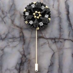 Black and Chrome Gem Lapel Pin Cheap Black Brooch Pins, Luxury Black Lapel Pin For Formal Occasions, Cheap Elegant Black Brooches, Luxury Black Party Brooches, Elegant Black Brooches Cheap, Luxury Black Statement Brooch, Luxury Black Statement Brooches, Cheap Black Brooches For Gift, Luxury Unique Black Brooches