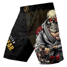 a pair of shorts with an image of a skeleton on it