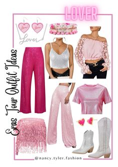 a collage of pink and white outfits with text overlay that says, love