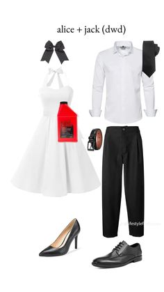 a woman in white shirt and black pants is wearing high heeled shoes with a red box