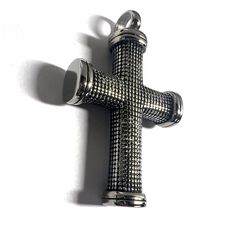 Stainless Steel Cross Pendant 2" x 1 1/4" Gunmetal Cross Metal Jewelry, Metal Cross Jewelry With Large Pendant, Vintage Gunmetal Jewelry As Gift, Vintage Gunmetal Jewelry For Gift, Gunmetal Vintage Jewelry For Gift, Formal Cross-shaped Metal Jewelry, Handmade Cross Jewelry For Memorial, Silver Dog Tag Jewelry With Charms, Memorial Stainless Steel Pendant Jewelry