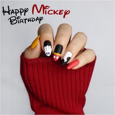 Birthday Nails Art, Diy Disney Nails, Mickey Mouse Nail Design, Minnie Nails, Mouse Nail Art, Disney Themed Nails, Γενέθλια Mickey Mouse, Mickey Mouse Nail Art, Birthday Nail Art