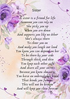 a poem written in watercolor with purple flowers