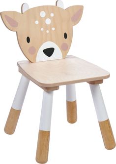 a wooden toy chair with a deer head on it's back end and legs