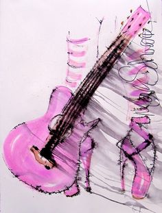 a drawing of a pink guitar on white paper