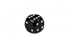 a black dice with white dots on the front and side, against a white background