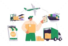 Supply Chain Management and Logistics Concept Supply Chain Illustration, Logistics Illustration, Logistics Business, Sustainable Supply Chain, Logistics Management, Logistics Transportation, Food Chain, Graphic Design Pattern