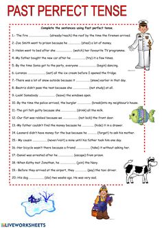 the past perfect tense worksheet is shown in red and white with an image of a