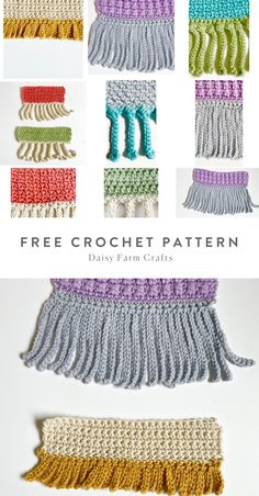 the crochet pattern is shown with different colors and fringes on each side