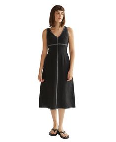 in stock Fitted Summer Dress With Contrast Stitching, Embroidery Stitch, Linen Midi Dress, Black Midi Dress, Embroidery Stitches, Crescent, Pick Up, In Store, Buy Online