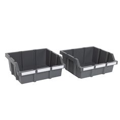 two gray plastic containers with handles on each side