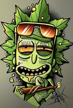 an image of a cartoon character with sunglasses and green leaves on it's face