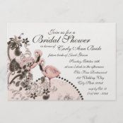 a wedding card with an image of two flamingos