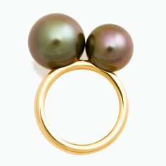 Pearl Ring Tahitian Peacock Double, 18k Yellow Gold – Sherman Field Luxury Yellow Gold Tahitian Pearl Ring, Luxury Tahitian Pearl Ring In Yellow Gold, Formal Yellow Gold Tahitian Pearl Ring, Double Band Ring, Double Band Rings, Bold Color, Pearl Ring, 18k Rose Gold, Band Ring