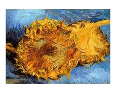 a painting of a sunflower on a blue background