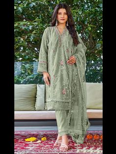 Designer Party Wear Semi-Stitched Salwar Suit  Processing Time : 7 Business Days Work : Embroidery work  Fabric:Top : Georgette Bottom : Santoon Dupatta : Santoon Color:Top : Green Bottom : Green Dupatta : Green Salwar Kameez Mens, Patiyala Dress, Green Dupatta, Sharara Suits, Lehenga Suit, Churidar Suits, Moroccan Caftan, Green Bottom, Abaya Dress