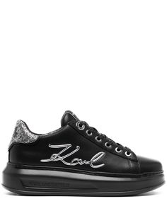 black calf leather flat rubber sole silver-tone logo lettering rhinestone embellishment front lace-up fastening logo patch to the rear logo at the sole branded insole Low-top Logo Embellished Sneakers For Streetwear, White Sole Leather Sneakers With Metallic Logo, Black Platform Sneakers With Embossed Logo And Round Toe, Black Platform Sneakers With Embossed Logo, Leather High-top Sneakers With Metallic Logo, Leather Sneakers With Metallic Logo For Streetwear, Black Low-top Platform Sneakers With Logo, Luxury Low-top Sneakers With Metallic Logo, Luxury Leather Platform Sneakers With Logo Print