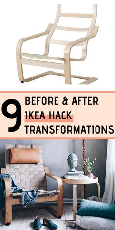 a rocking chair with the text 9 before and after ikea hack transformations