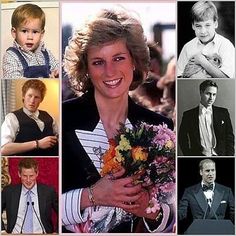 many different pictures of people in suits and ties, including one with a baby on his lapel