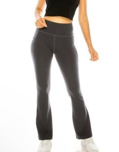 Surround yourself with fashion and comfort in our gray flared leg yoga pants for Women. Specifically crafted to keep you feeling great and looking slim, these high waist athletic pants are perfect for everyday activewear. Crafted with a moisture-wicking fabric and 4-way stretch, these pants provide superior comfort and flexibility. With two side pockets and versatile styling, you can hit the gym in style or dress them up for a more professional look. Best of all, these pants are made to last! Our yoga pants will give you the confidence you need to tackle anything your day brings. Order Today. Flared Yoga Pants Details: S= size 4/6 M =size 6/8 L = size 10/12 XL = size 12/14 10" Flare Leg Two Side Phone Pockets Breathable Four-Way Stretch Sweat-Wicking, Quick Drying Flat Seams Reduces Chafin Casual Mid-rise Yoga Pants For Gym, High Waist 4-way Stretch Yoga Pants, Wide Leg Moisture-wicking Athleisure Activewear, Moisture-wicking Wide Leg Athleisure Activewear, Moisture-wicking Wide Leg Activewear For Athleisure, Full Length Solid Yoga Pants, Moisture-wicking Wide Leg Activewear For Sports, High Waist Comfort Stretch Yoga Pants, Mid-rise Solid Yoga Pants For Gym