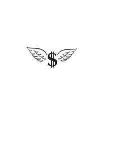 a black and white photo of a dollar sign with wings