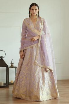 Shop for Studio Iris India Purple Inayat Banarasi Lehenga Set for Women Online at Aza Fashions Studio Iris, Vacuum Storage, Indian Wedding Wear, Dupion Silk, Silk Lehenga, Net Dupatta, Brown Girl, Designer Gowns, Embroidered Silk