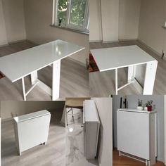 there are four pictures of the same table in different stages of being assembled and put together