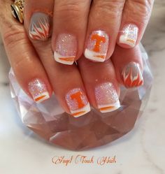 University Of Tn Nails, Tennessee Nail Ideas, Vols Nails Tennessee, Tennessee Football Nails, Tennessee Nails Volunteers, Tennessee Orange Nails