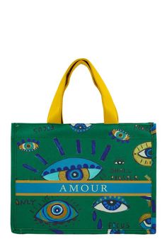 Protect your belongings with the Evil Eye Book Tote Bag. Featuring a unique Evil Eye design, this tote bag will add a touch of quirkiness to your everyday style. Say hello to protection and style, all in one bag! AMOUR Book Tote Bag16.25"(L) x 6"(W) x 12.25"(H) Trendy Rectangular Canvas Bag For Errands, Trendy Green Canvas Bag, Trendy Rectangular Canvas Gift Bag, Trendy Rectangular Canvas Shopping Bag, Trendy Rectangular Canvas Travel Bag, Trendy Green Satchel Canvas Bag, Trendy Canvas Shopping Bag With Top Carry Handle, Trendy Canvas Bag For Shopping With Top Carry Handle, Trendy Canvas Bag For Shopping