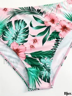 Bjux - Pink Tropical Floral Leaf Print Long Sleeve Swimsuit Set with High Waist Bottoms - Stretchy 2 Piece Bathing Suit Ideal for Beach, Pool, and Surfing Activities - Womens Swimwear and Clothing Tropical Green One-piece Swimsuit, Summer Tropical Print Pink Tankini, Pink Summer One Piece For Vacation, Pink One Pieces For Summer Vacation, Pink One Piece For Summer Vacation, Pink Summer Vacation One-pieces, Pink One-piece Tropical Tankini, Pink Tropical One-piece Swimwear, Tropical Printed One Pieces For Beach Season