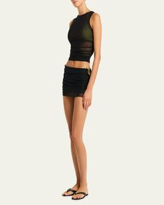 bondeye swim "Claudia" mini skirt in a sheer gathered mesh construction     Mid rise    Hem falls above the knee    Pencil style    Slipon style    Nylon/polyamide/spandex    Unlined    Hand wash    Made in Australia Mesh Mini Skirt, Mesh Tank Top, Evening Flats, Latest Skirts, Cocktail Jacket, Swim Skirt, Mesh Skirt, Lingerie Romper, Green Skirt