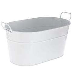 a white bucket with handles on the side