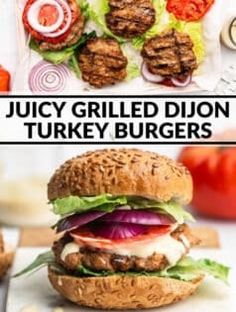 juicy grilled dijon turkey burgers with lettuce, tomato and onion