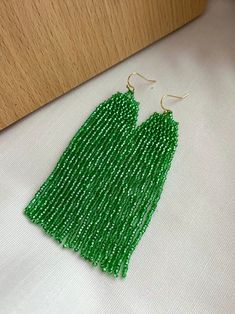 Green Beaded Earrings Bright Shining Earrings Fringe Seed Bead Earrings Long Beaded Earrings Elegant Beaded Earrings Gift for Her - Etsy Ukraine Summer Party Beaded Earrings With Tiny Beads, Green Beaded Earrings As Gift, Summer Beaded Chain Earrings As Gift, Green Beaded Chain Earrings Gift, Elegant Green Earrings With Beaded Fringe, Green Fringe Beaded Earrings, Green Faceted Beaded Dangle Earrings, Nickel-free Green Beaded Earrings, Unique Green Beaded Nickel-free Earrings