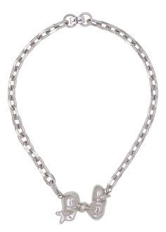 Bow Choker – Mondo Mondo White Gold Metal Chain Necklace, Metal Cable Chain Choker Necklace, Elegant Silver Heart Pendant Choker, Chunky Chain Metal Pendant Jewelry, Metal Chunky Chain Pendant Jewelry, Silver Metal Choker With Heart Pendant, Metal Pendant Choker With Chain Detail, Metal Pendant Choker With Chain, Formal Metal Choker With Pendant