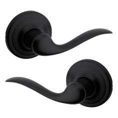 two black door handles on a white background