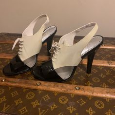 Never Worn Black And White Patent Leather Tuxedo Style Bcbg Chic Patent Leather Lace-up Heels, Girl Tuxedo, Girls High Heels, High Heeled Sandals, Tuxedo Style, Girls High, Sandals Brands, Lace Up Heels, Cute Fits