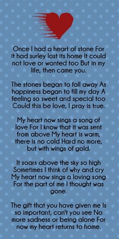 a poem written in the shape of a heart on a blue background with white stars