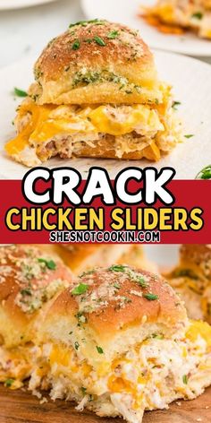 chicken sliders with melted cheese and herbs on them are the perfect appetizer