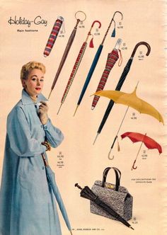 19s Fashion, Fashion In The 1950s, 1950s Clothing, 1950s Fashion Women, Rain Fashion, Funny Vintage Ads, 50s Retro, Vintage Umbrella, Retro Housewife